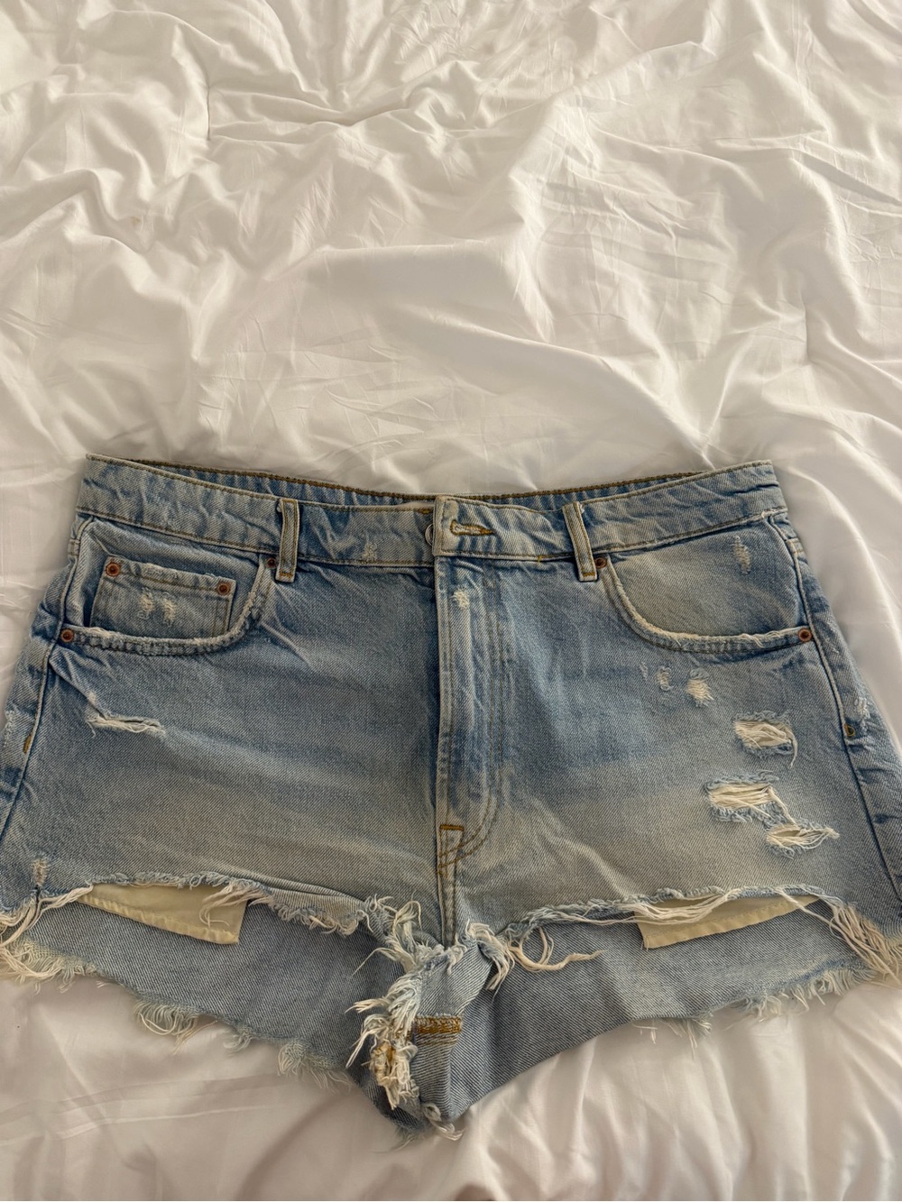 Classic Zara Light Blue Distressed Denim Shorts